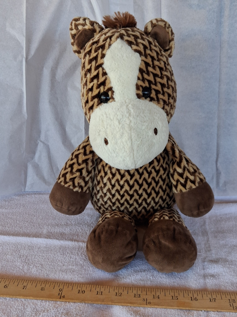 Kellytoy Chevron Zig Zag Pattern Horse Plush Brown & Cream